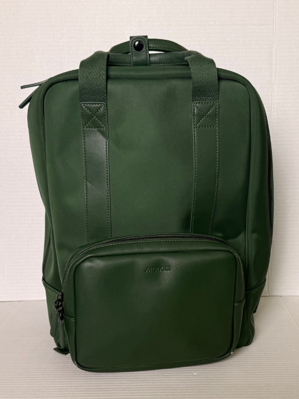 Monos Metro Backpack Juniper Green Nylon Vegan Leather W/Extra Pouch